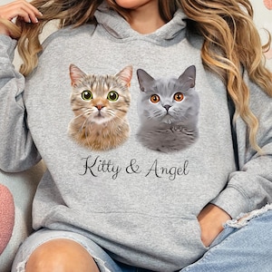Personalized Cat Hoodie using Pet Portrait and Pet Name, Custom Dog Hoodie, Custom Dog Hooded Sweatshirt, Custom Cat Shirt, Cat Lover Tshirt
