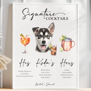Wedding Pet Signature Drinks Sign, Cat Signature Drink Sign, Dog Signature Cocktail Sign featuring Pet Portrait, Pet Signature Drink Wedding