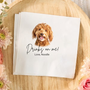 Custom Dog Wedding Napkins, Personalized Pet Cocktail Napkins, Cat Wedding Napkins, Dog Cocktail Napkins, Custom Pet Portrait Bar Napkins