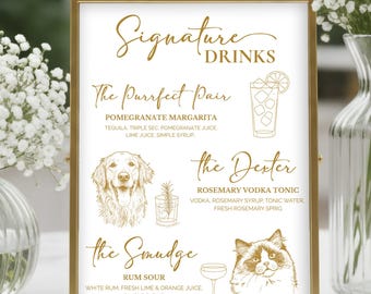 Cat Signature Drink Sign, Custom Pet Wedding Bar Menu