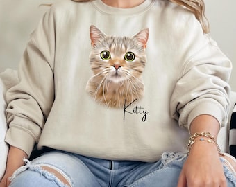 Personalized Pet Portrait Sweatshirt, Custom Cat or Dog, Pet Photo Gift