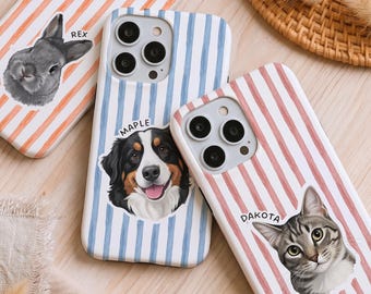 Custom Pet Portrait Phone Case, Striped iPhone Cover
