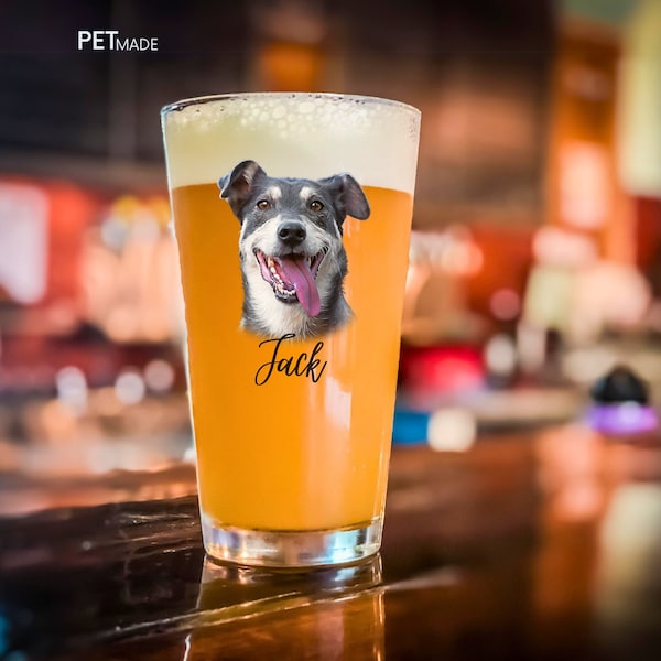 Custom Dog Beer Glass, Dog on Pint Glass, Personalized Cat Drinking Glass, Pet Portrait Mixing Glass, Custom Pet Beer Mug, Dog Glass Cup