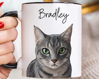 Personalized Cat Mug, Custom Pet Portrait with Name, 11-15oz