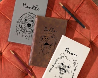 Custom Dog Portrait Journal, Engraved Vegan Leather Notebook