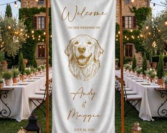Custom Dog Wedding Welcome Sign, Personalized Pet Fabric Linen Banner