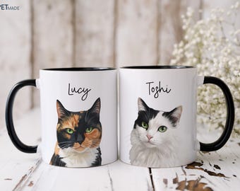 Custom Cat Mug with Portrait and Name - Personalized Pet Gift, 11-15oz