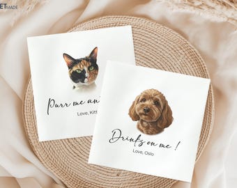 Custom Pet Napkins: Dog & Cat Portraits for Wedding, Bridal Shower