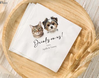Custom Pet Portrait Napkins for Wedding, Bridal Shower, Engagement