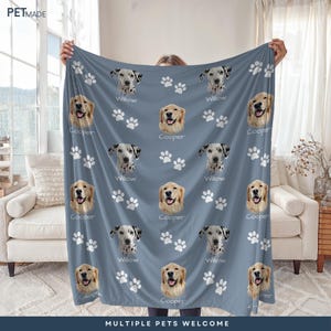 Custom Dog Blanket with Pet Face Portrait from Photo + Name Bild 6