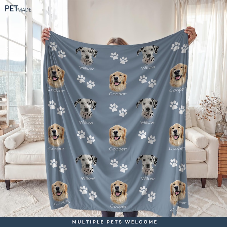Custom Dog Blanket with Pet Face Portrait from Photo + Name Bild 6