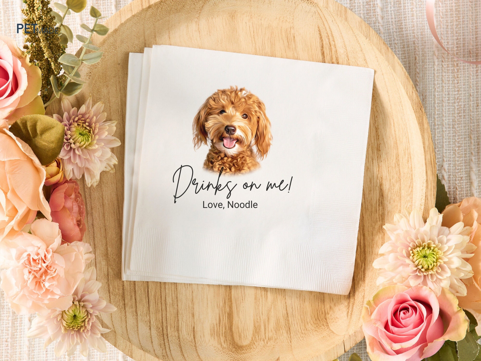 Custom Dog Wedding Napkins, Personalized Pet Cocktail Napkins, Cat Wedding Napkins, Dog Cocktail Napkins, Custom Pet Portrait Bar Napkins