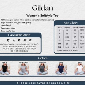 a women's softstyle tee is shown in three different colors