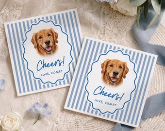 Dog Wedding Napkins from Photo, Personalized Pet Cocktail Bar Napkin with Custom Portrait