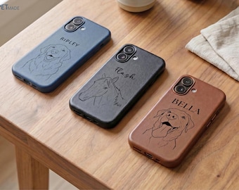 Custom Engraved Phone Case, Pet Line Art iPhone 17 Cover