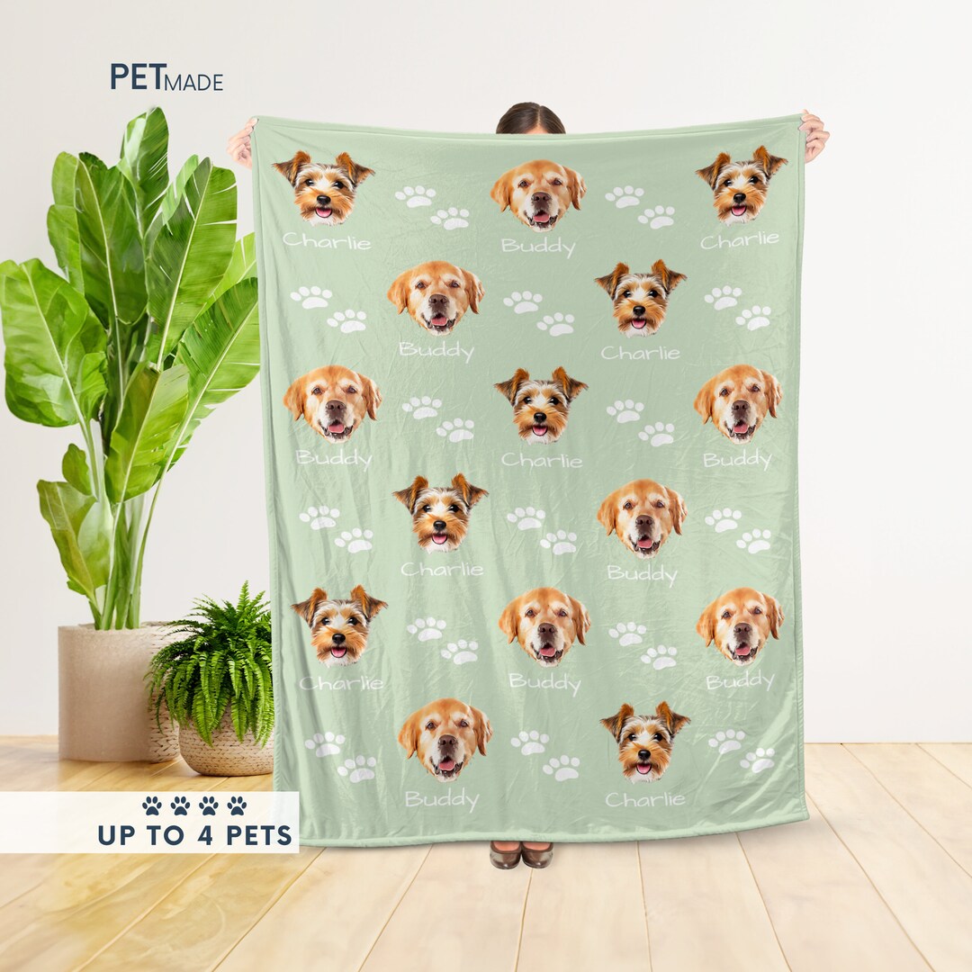 Personalized Dog Blanket With Dog Face Painting Using Dog Photo Name