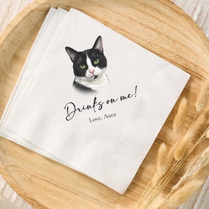 Personalized Cat Cocktail Napkins - Custom Pet Portrait Wedding Decor