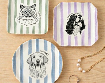 Custom Pet Trinket Dish, Ceramic Jewelry Tray, Personalized Cat Dog Gift