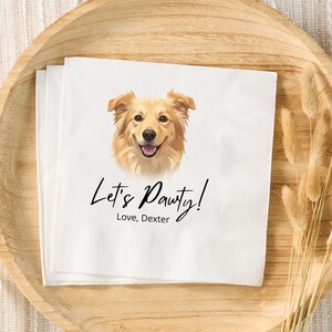 Dog Wedding Napkins, Custom Pet Portrait Cocktail Napkin, Engagement or Bridal Shower