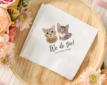 Personalized Cat Wedding Napkins, Custom Pet Cocktail Napkin from Photo