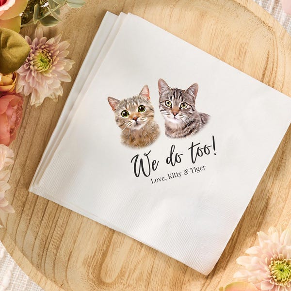 Personalized Cat Wedding Napkins, Custom Pet Cocktail Napkin from Photo