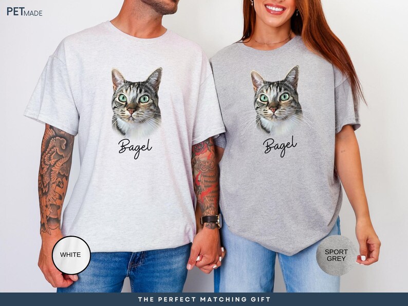 a man and a woman wearing matching tshirts