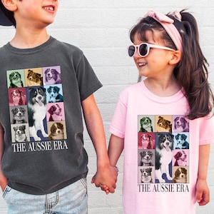 Aussie Eras Shirt Kids, Australian Shepherd Dog Youth Size Tee, Aussie Dog Tshirt Toddler, Kids, Dog Era Shirt for Kids, Tri Color Aussie