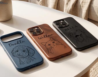 Custom Pet Leather Phone Case, iPhone 16 Pro Line Art Cover