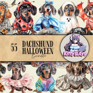 Dackel Halloween Hund Aquarell Clipart Bundle, Hund Mama PNG Bundle, Coquette Wiener Hund, niedliche Tier Sublimationsdesigns, Hundeliebhaber Designs
