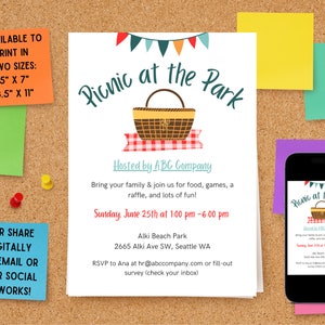 Company picnic flyer, family picnic invite, customer appreciation picnic, school fundraiser, bbq invite, Canva Template, Printable, Editable