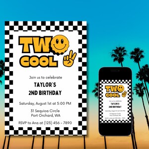 2nd Birthday Invite, TWO Cool Birthday Party Invite, 2 Year Old Birthday Invitation, Birthday Dude, Skater Dude, Gender Neutral, Printable