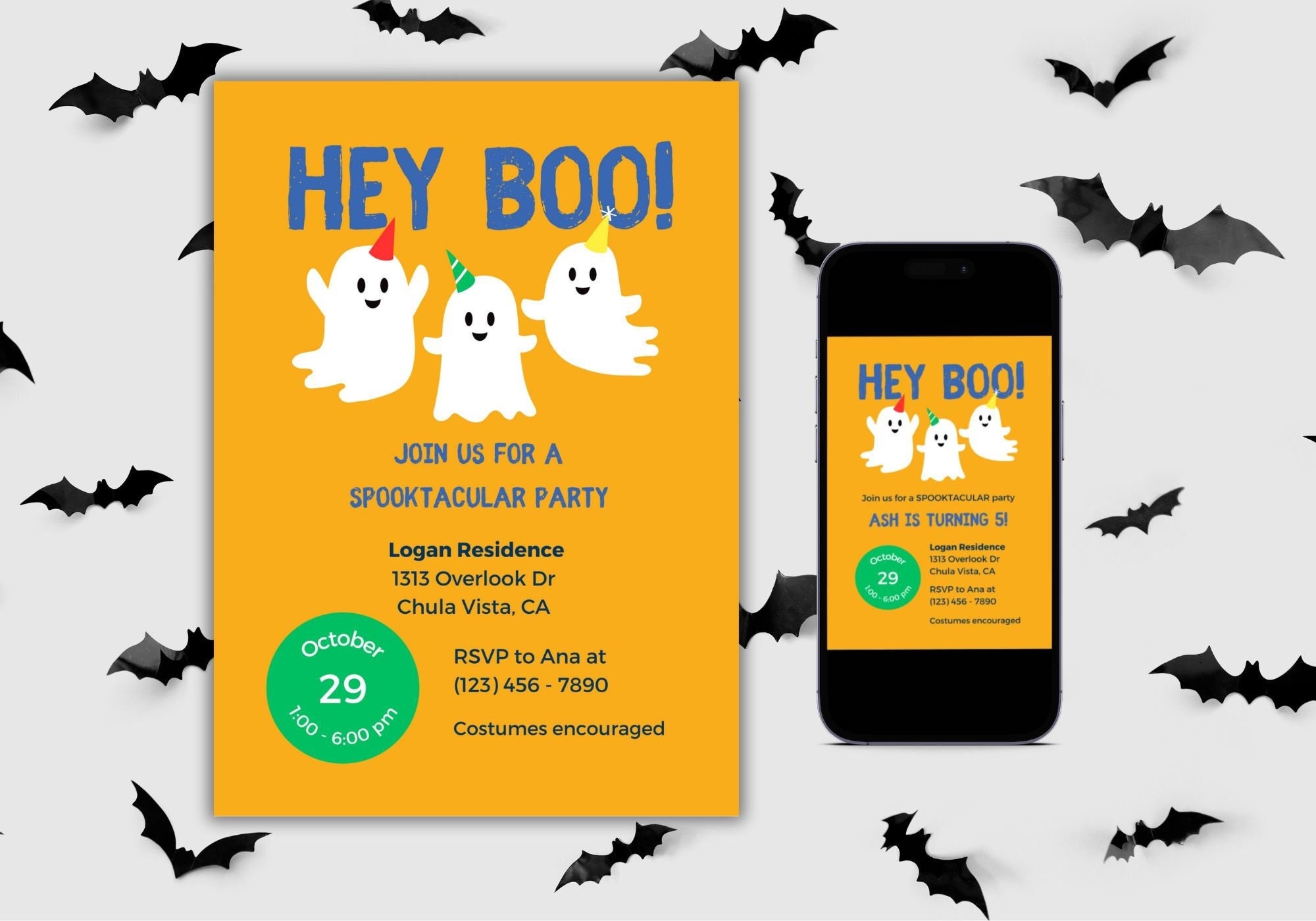 Hey Boo Halloween Party Invitation, Halloween Birthday Party Invitation ...