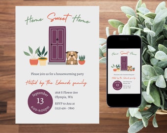 Housewarming Invitation, New House Party, Home Sweet Home Invitation, House Warming Party, Printable, Editable