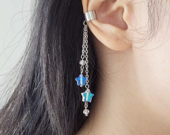 Star Ear Cuffs | No Piercing Dainty Earring | Dangle Star Earrings