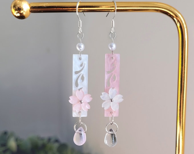 Wind Chime Sakura Earrings | Asymmetric Elegant Cherry Blossom Dangle Earrings Jewelry