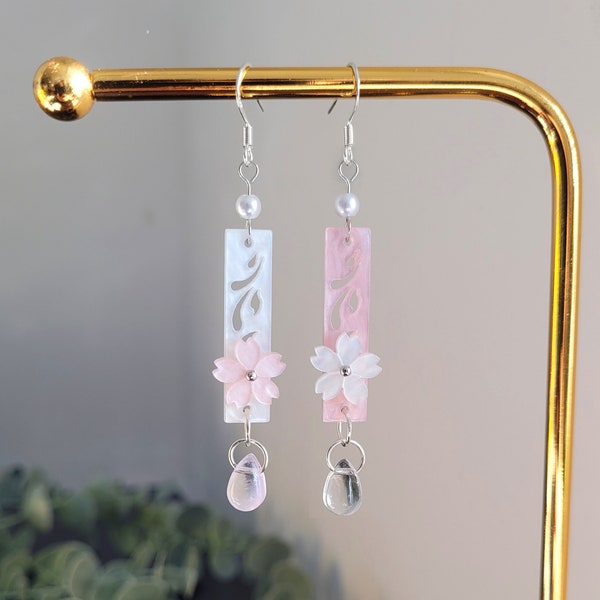 Wind Chime Sakura Earrings | Asymmetric Elegant Cherry Blossom Dangle Earrings Jewelry