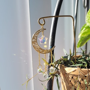 Suncatcher Plant Stake | House Plant Decor | Wire Plant Trellis Stake | Plant Lover Gift | Celestial Moon Decor