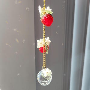 Strawberry Vine Suncatcher | Crystal Leaf Berry Car Charm | Hanging Room Decor | Sun Catcher