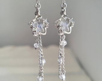 Shooting Star Drop Earrings | Fantasy Silver Dangle Earrings | y2k Star Earrings