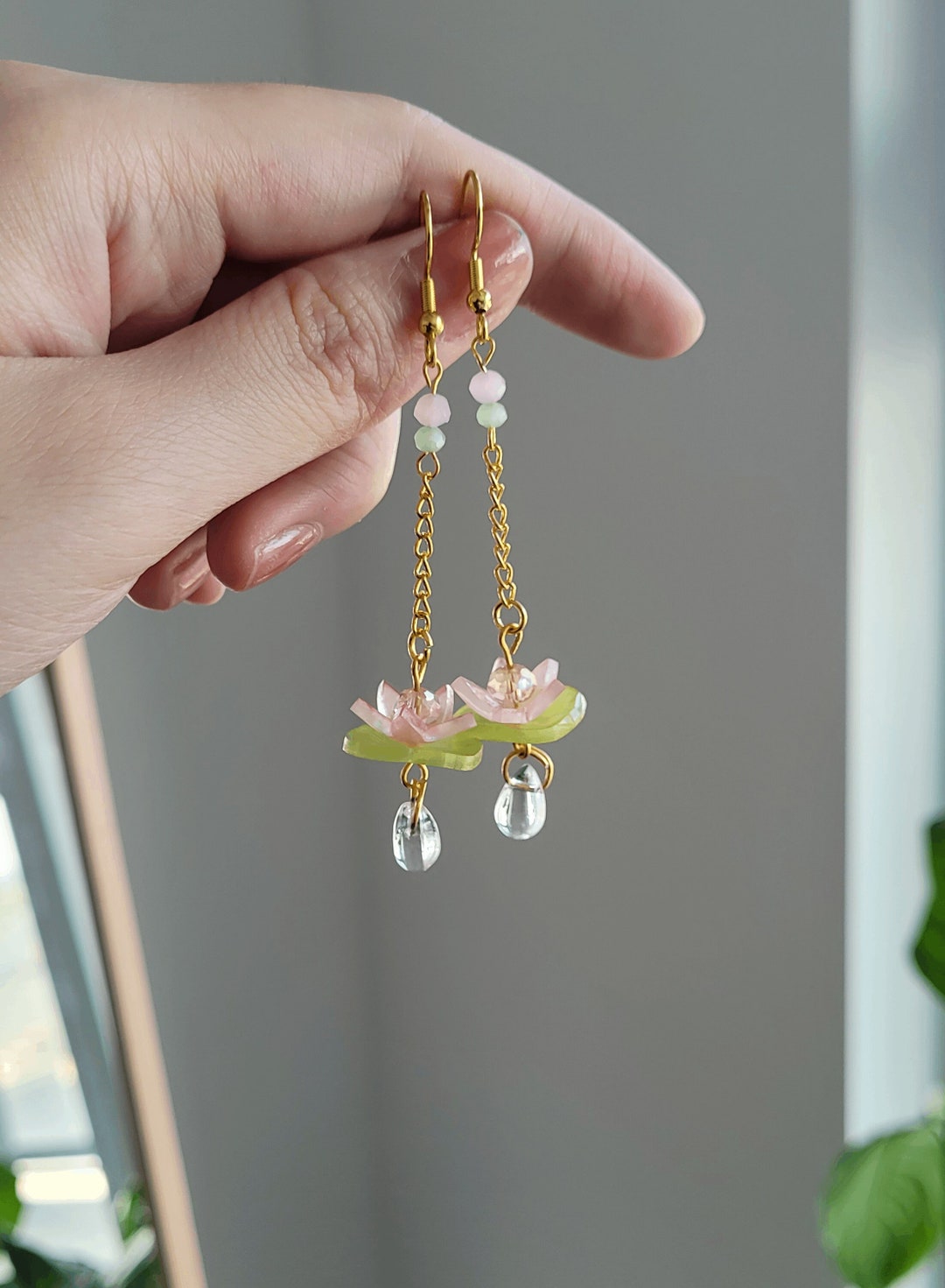 Art Nouveau Lilypad Bar Earrings
