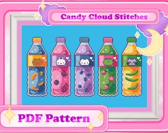 Pattern Bundle - Bouteilles de jus - Variété Pack - Kawaii Cross Stitch Pattern PDF