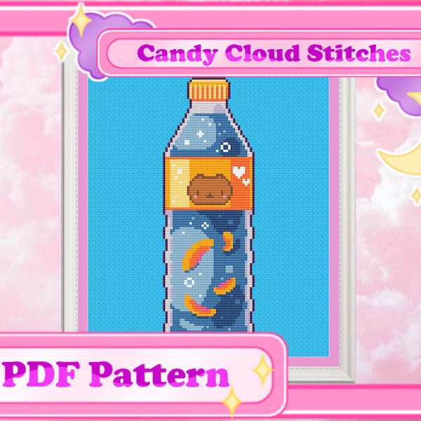 Juice Bottle - Peach Bear - Kawaii Cross Stitch Pattern PDF