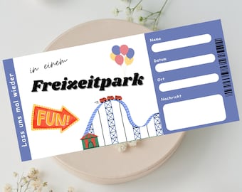 Freizeitpark Gutschein, Digital Gutschein, Freizeitpark Challenge, Geschenk Freund, personalisierbar, Gutschein ausdrucken, digital download