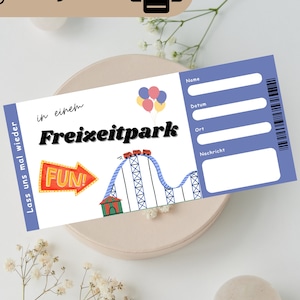 Amusement park voucher, digital voucher, amusement park challenge, gift friend, personalizable, print voucher, digital download