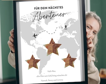 Regalo de viaje en efectivo, regalo de fondo de viaje, vale de viaje, regalo en efectivo personalizado, regalo de cumpleaños en efectivo, regalo de cumpleaños