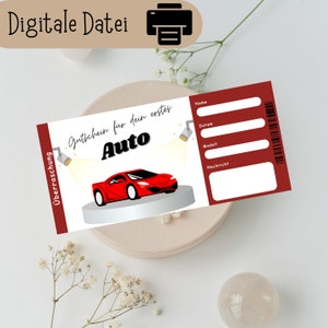 Auto Gutschein, Erstes Auto, Gutschein ausdrucken, Gutschein Karte, Geschenk Mann, Geschenk Frau