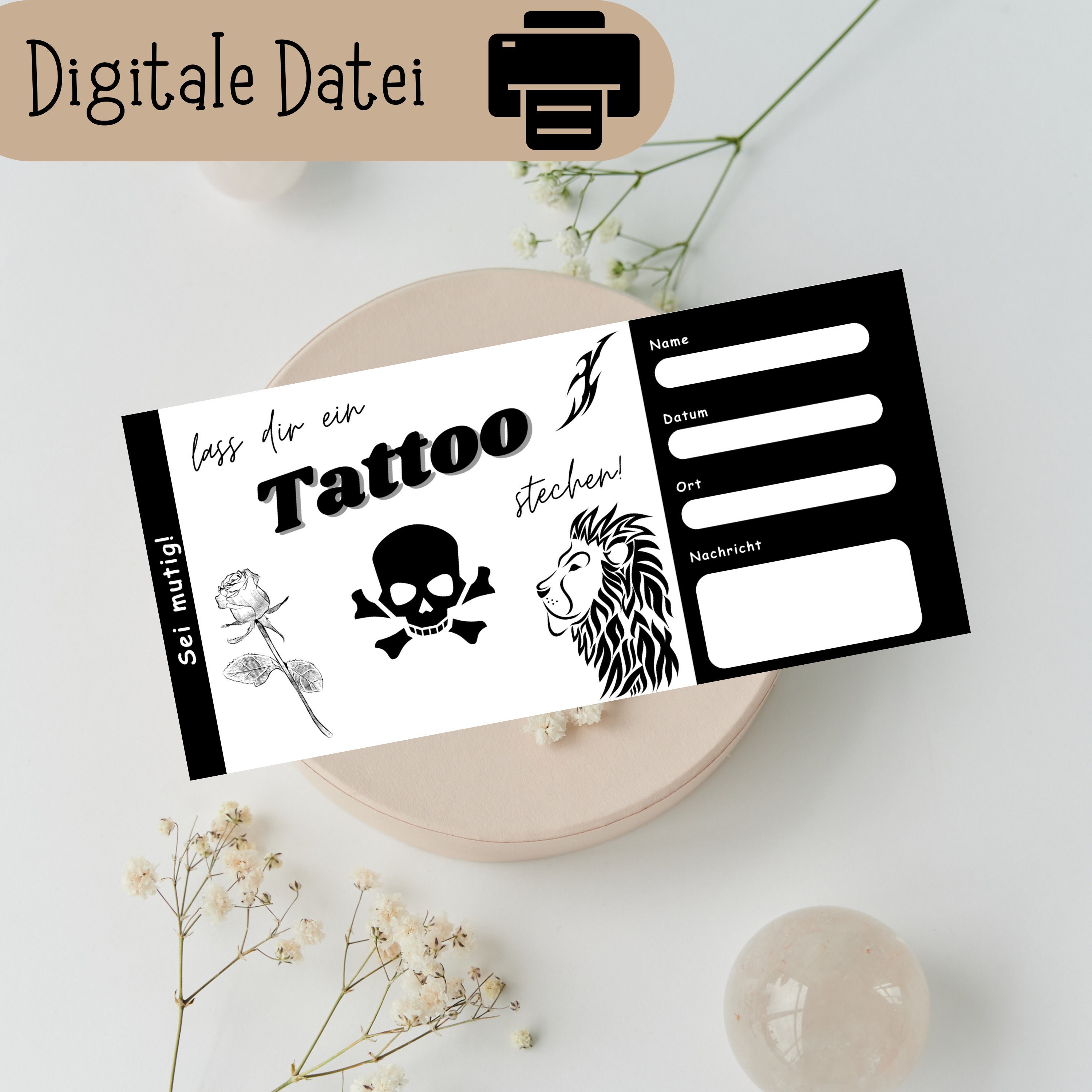 Tattoo Gutschein, Tattoo Gutschein PDF, Tattoo Karte, Tattoo