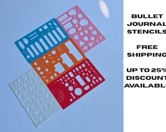 Bullet Journal Stencil Set - 5 Pack Reusable 3D Printed Templates for Planners