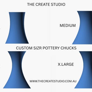 May include: Four blue pottery chucks in different sizes: small, medium, large, and extra large. The Create Studio. Custom Size Pottery Chucks. www.thecreatestudio.com.au