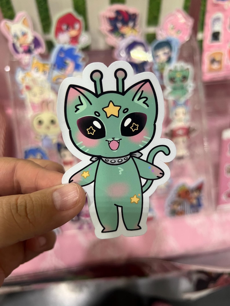 Alien Cat Plush | Space Cat | Handmade Cute Desk Buddy | Small Weighted ...
